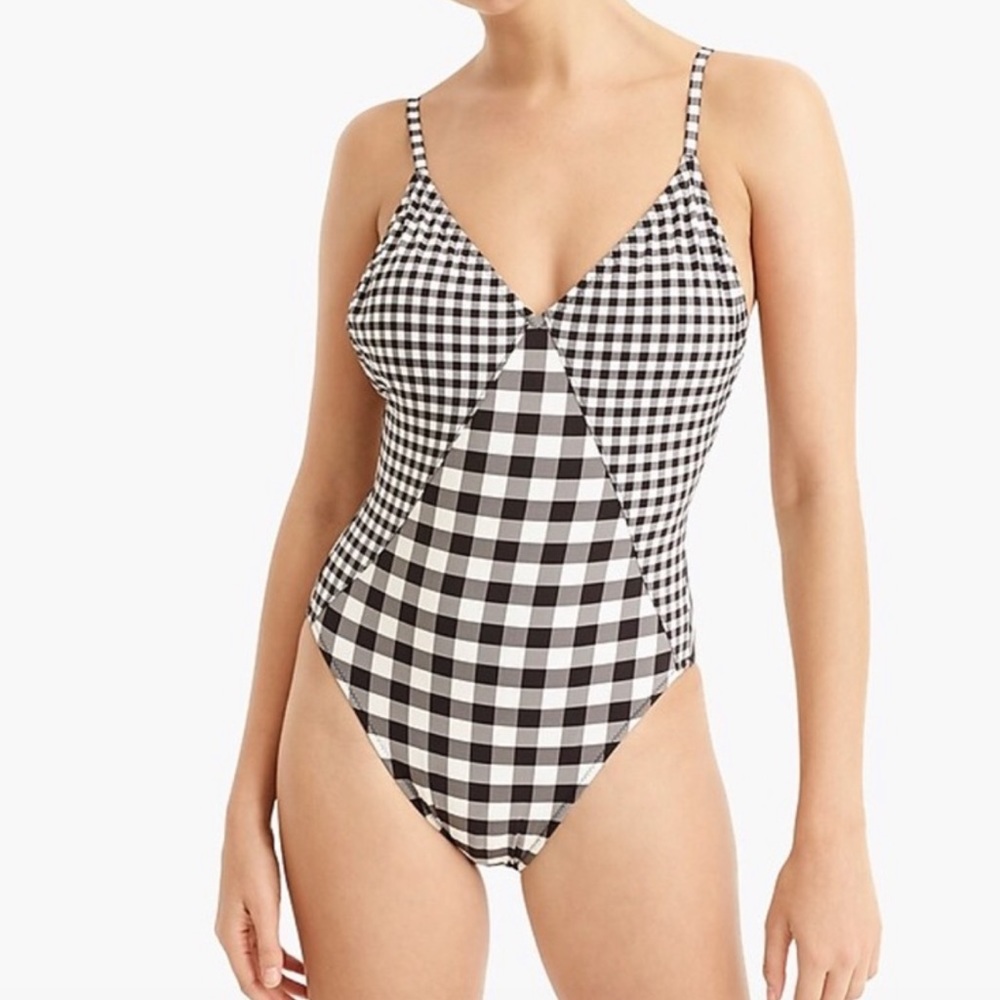 J. Crew Deep V-neck One-piece Swimsuit, Gingham Size 8 and 10 NWT